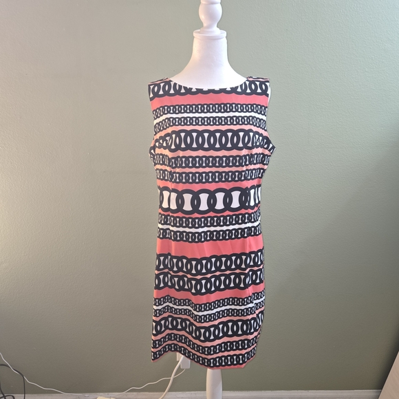 Evan Picone Black and Coral Midi Dress - Picture 1 of 3